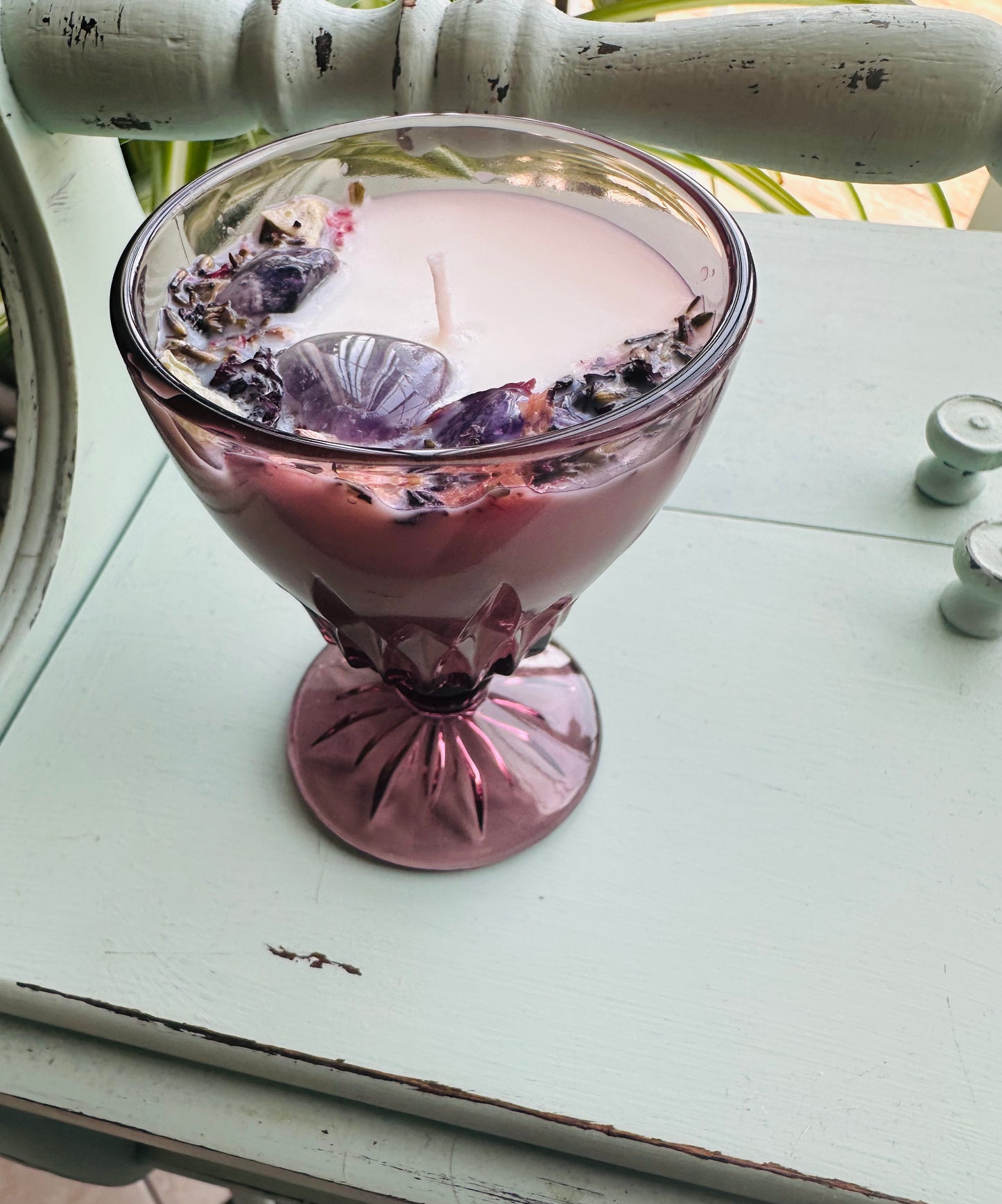 Hazel Atlas Moroccan Amethyst Wine Glass Gemstone Candle