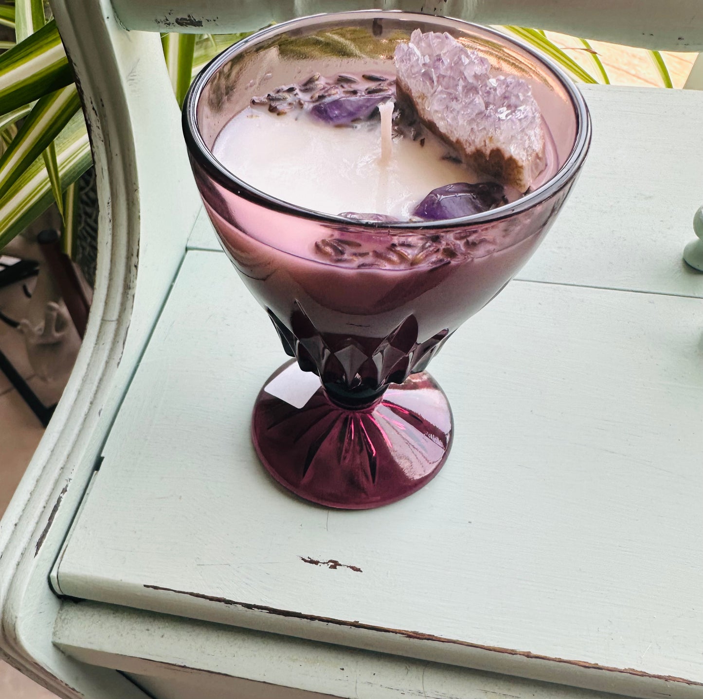 Hazel Atlas Moroccan Amethyst Wine Glass Gemstone Candle