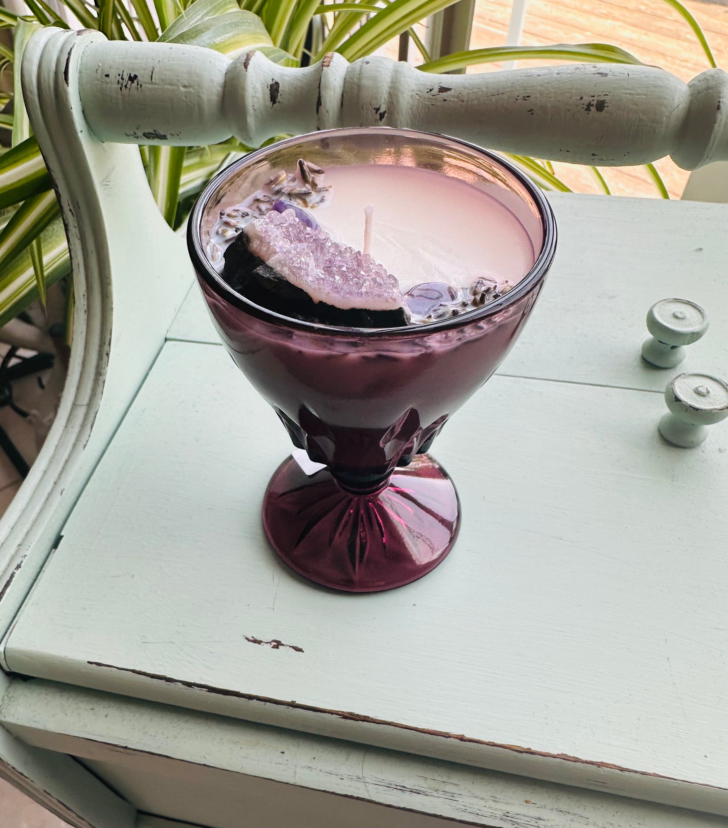 Hazel Atlas Moroccan Amethyst Wine Glass Gemstone Candle