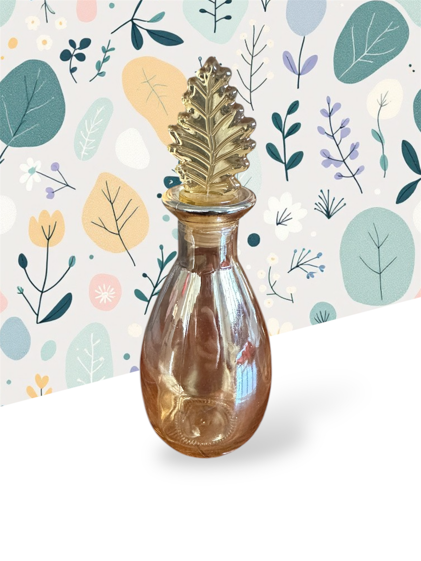 Vintage Glass Potion Bottle Leaf Top Iridescent