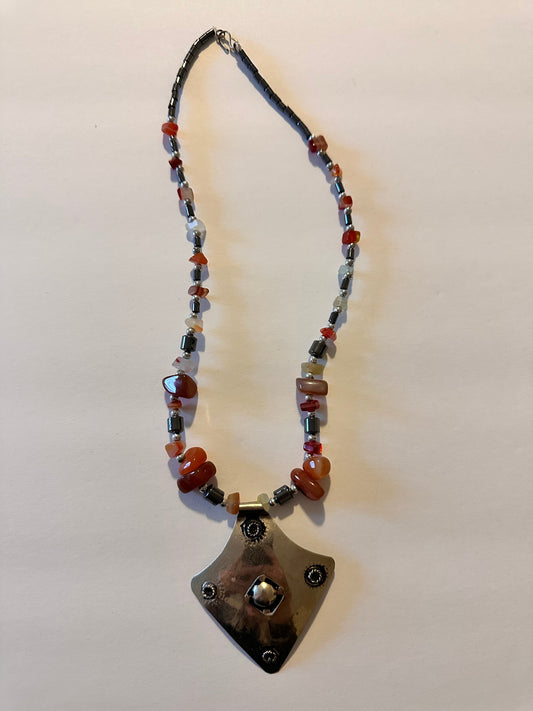 Vintage Carnelian and Hematite Tribal necklace