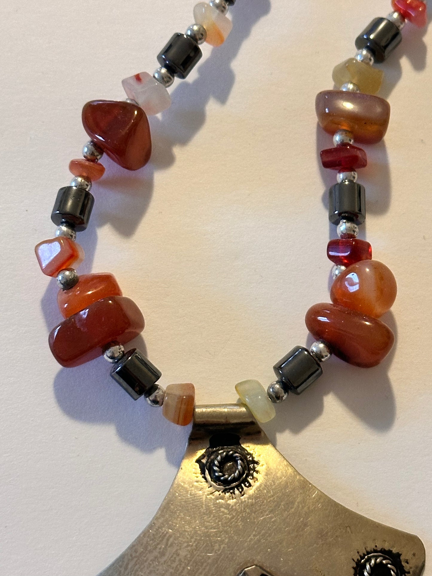 Vintage Carnelian and Hematite Tribal necklace