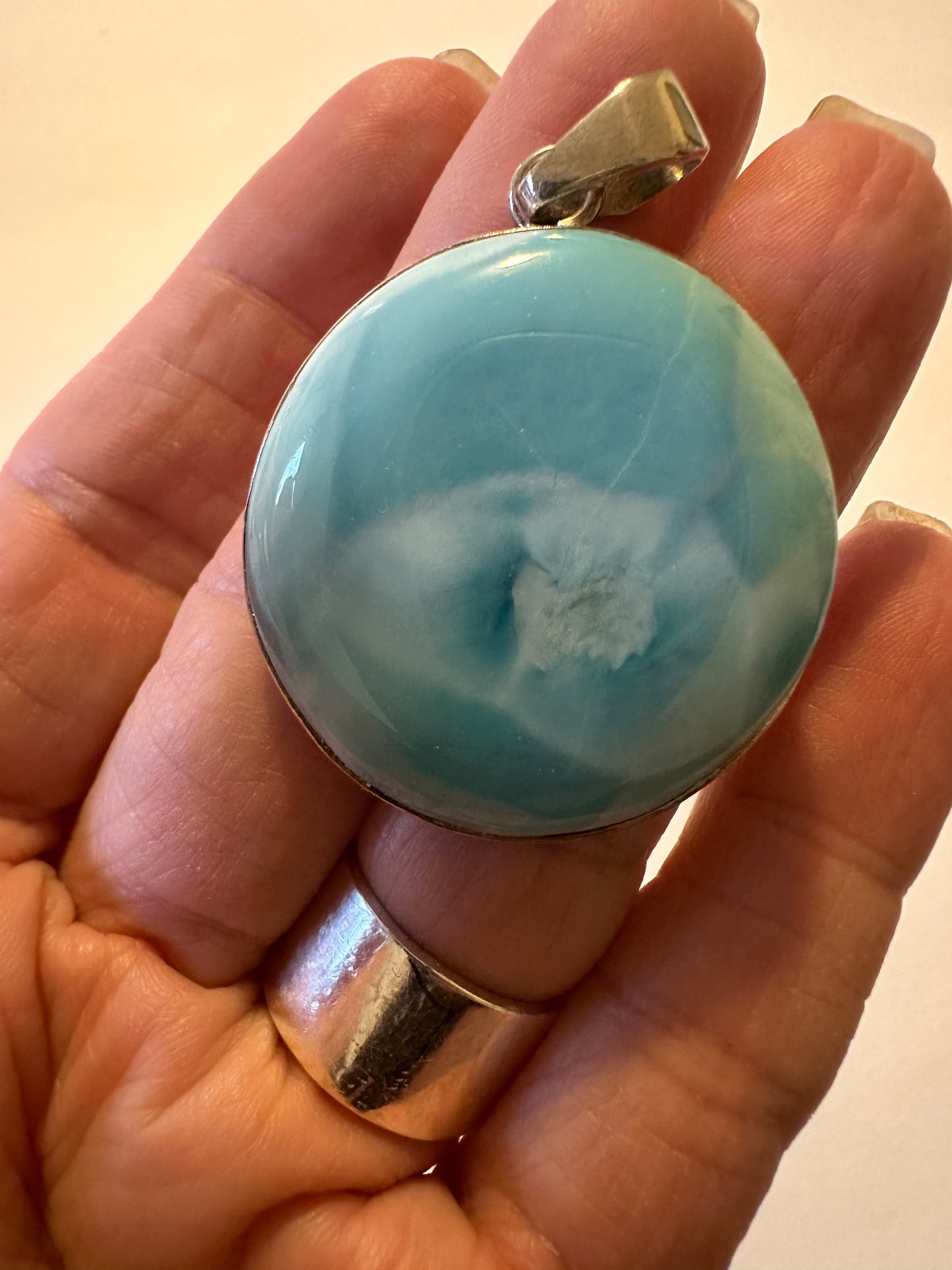 Vintage Larimar pendant set in sterling silver