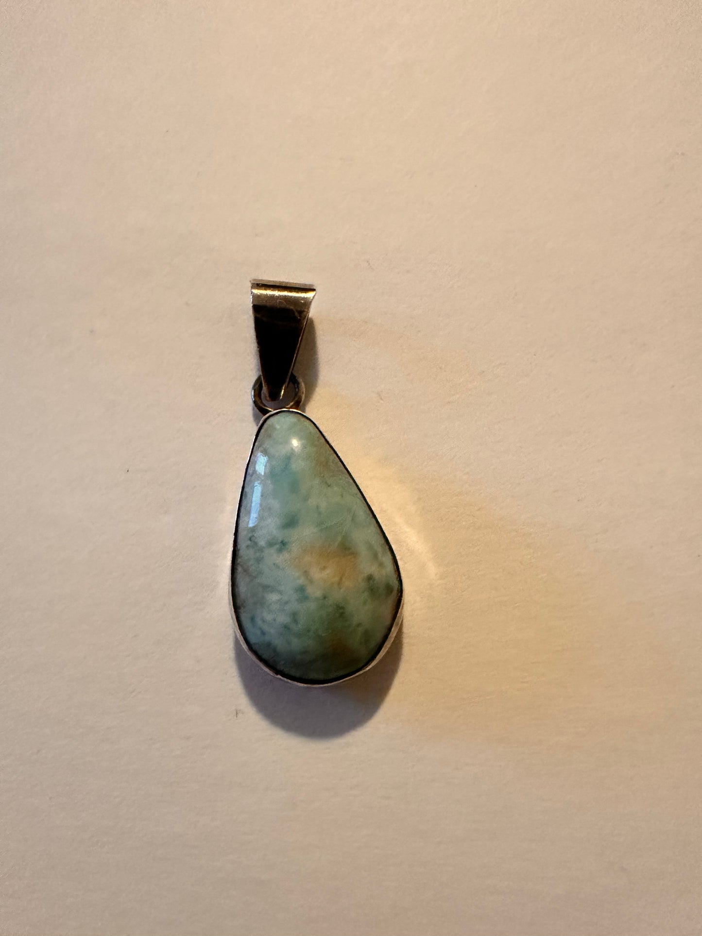 Vintage Larimar tear drop pendant set in sterling silver