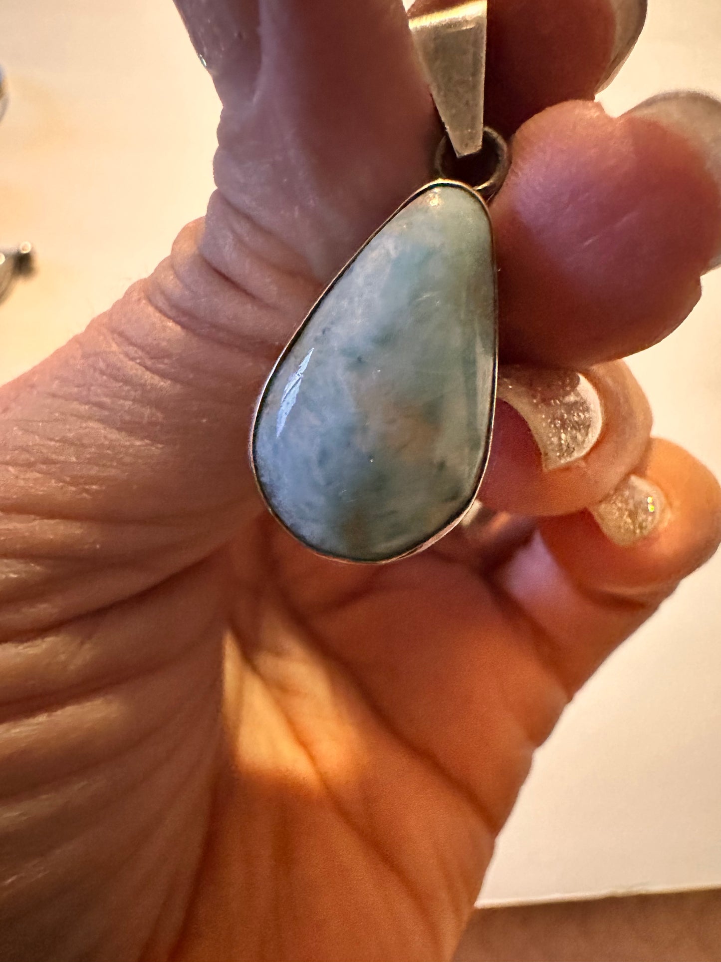 Vintage Larimar tear drop pendant set in sterling silver