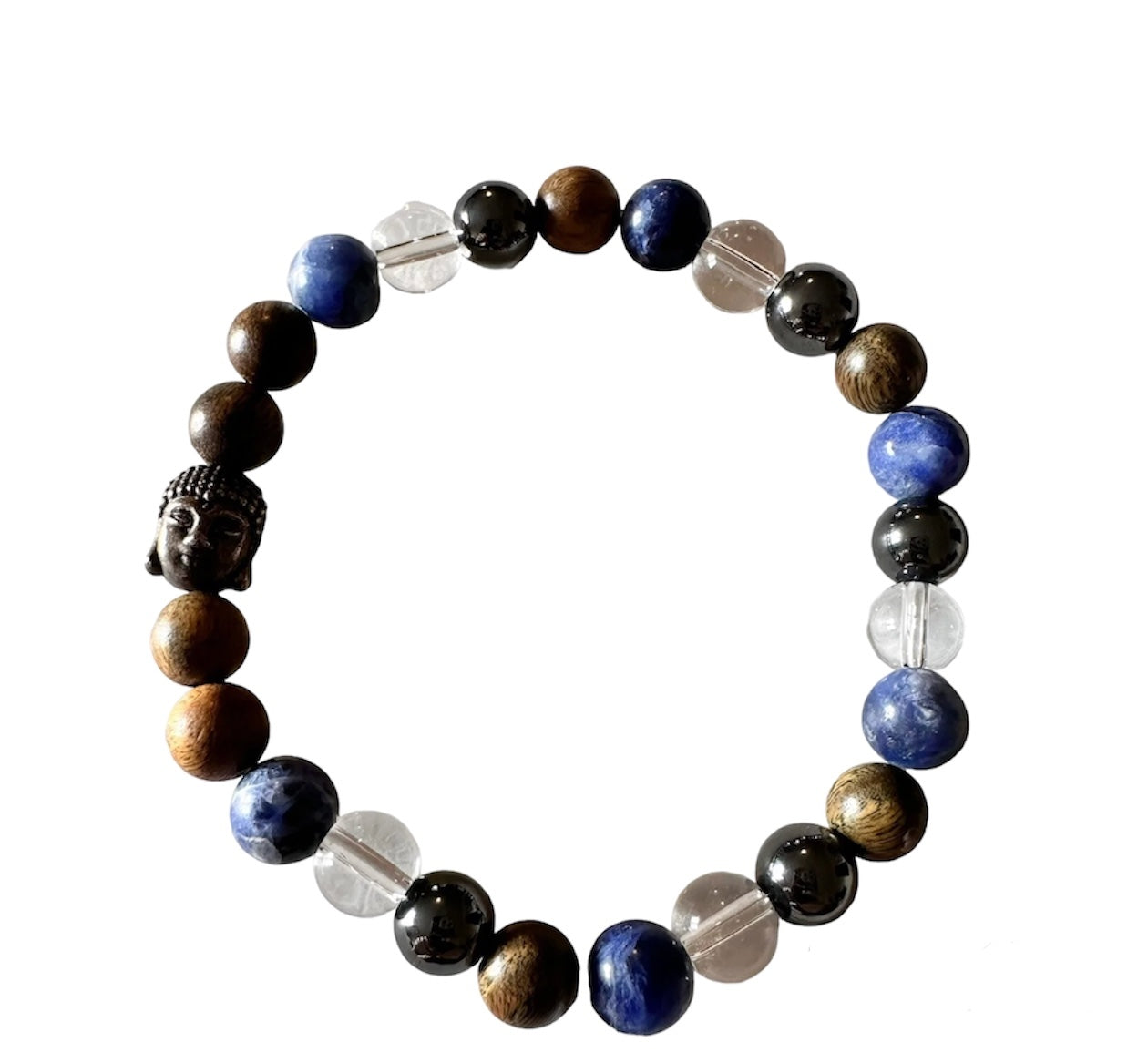 Sodalite, Sandalwood, Clear Quartz, and Hematite