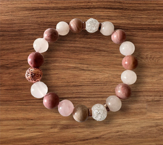 Rose Quartz, Rhodonite, Crackle Quartz, and Gold Lava