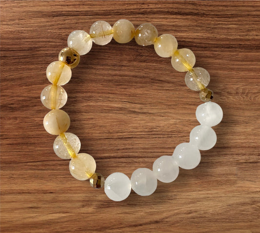 Selenite and Rutilated Quartz Bracelet