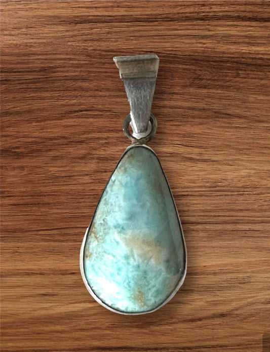 Vintage Larimar tear drop pendant set in sterling silver