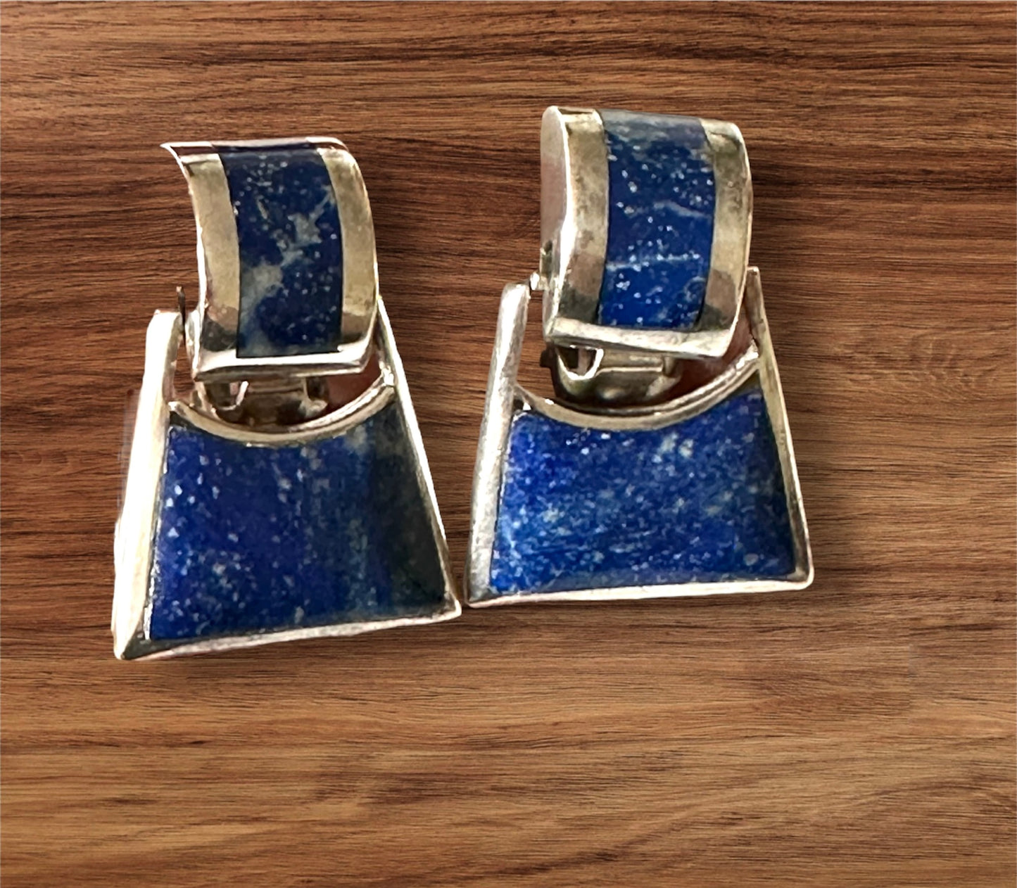 Vintage Lapis Lazuli earrings set in sterling silver