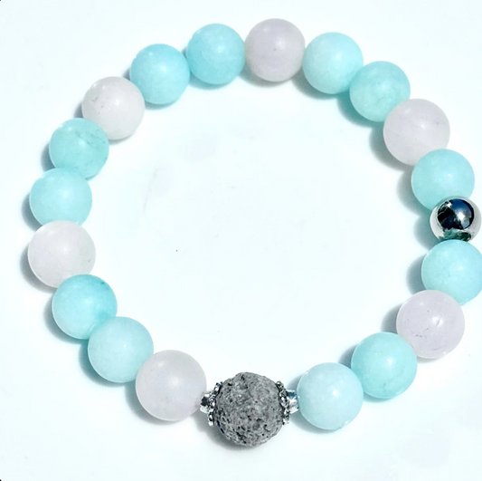 10mm Rose Quartz, Amazonite, and Lava Rock Bracelet