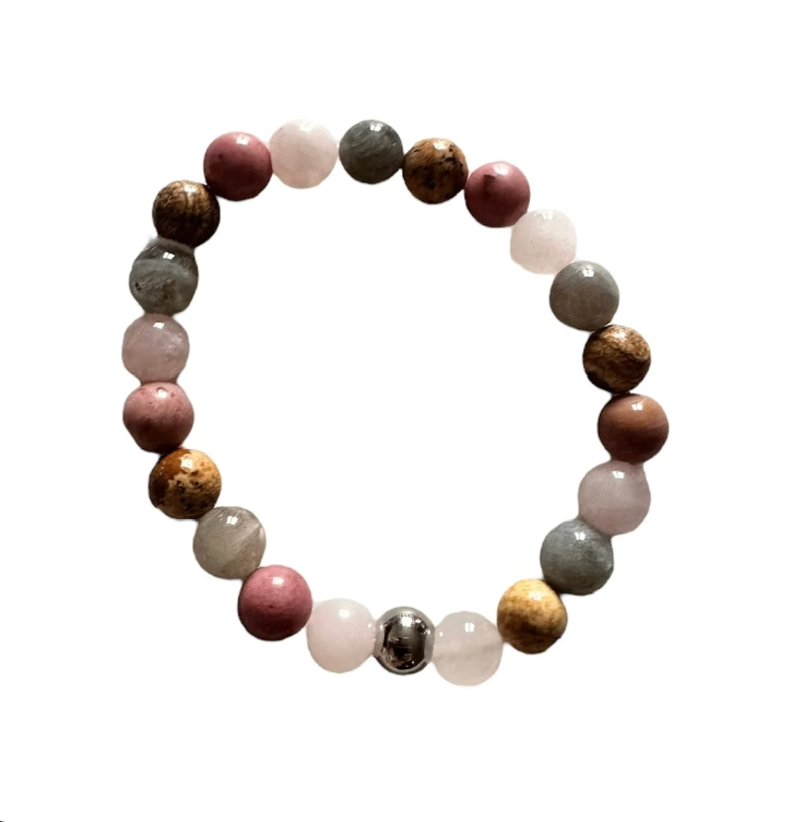 Labradorite, Rose Quartz, Pink Zebra Jasper, and Rhodonite