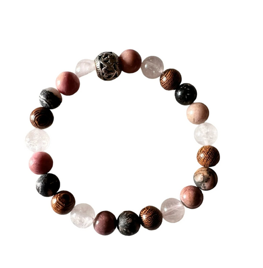 Rhodonite, Rose Quartz, and Wood