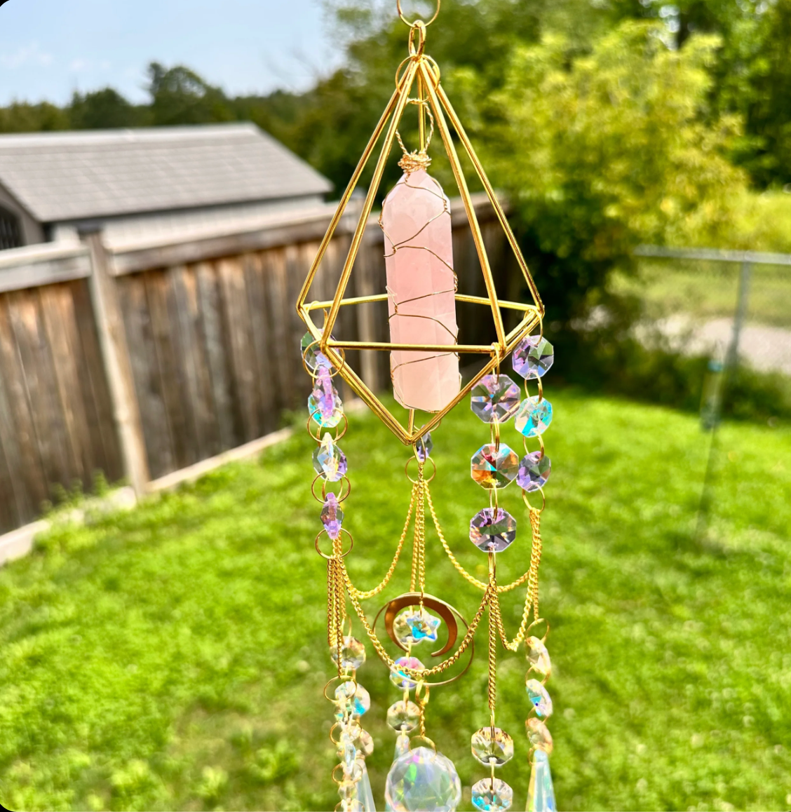 Rose Quartz crystal chandelier suncatcher