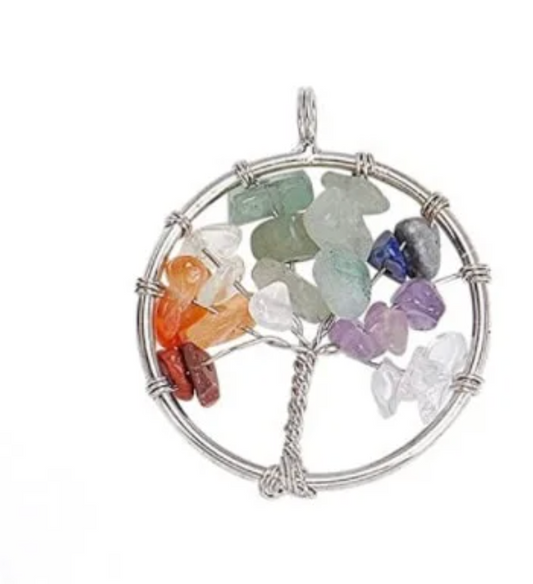 Tree of life crystal chip necklace