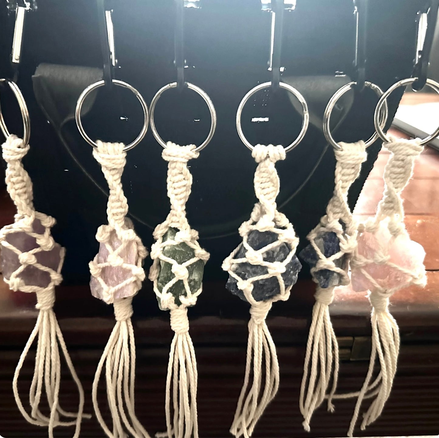 crystal macrame key chains