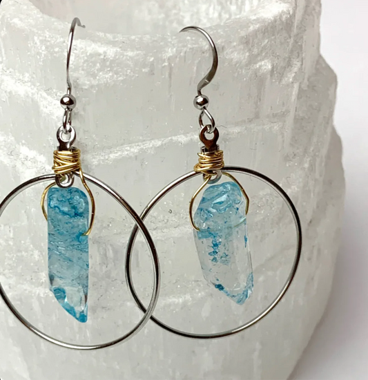 Blue dyed Quartz Earrings