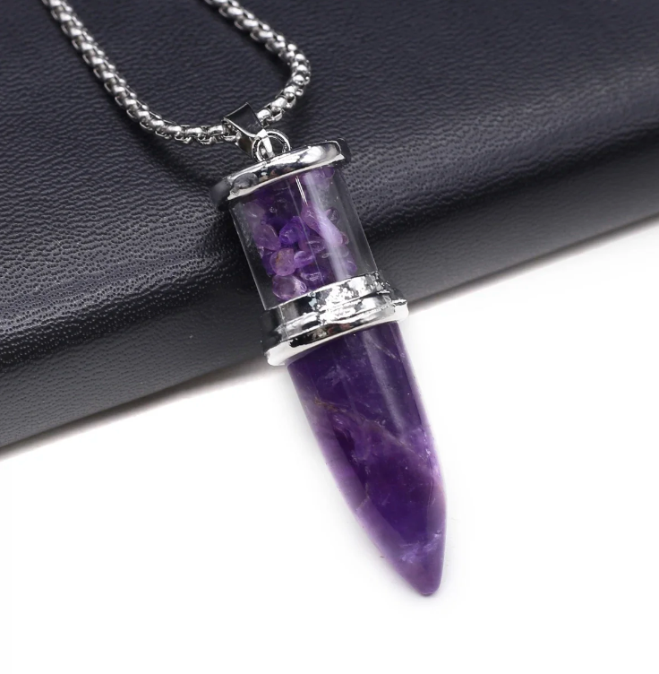 Bullet Shape Natural Pendant Necklace